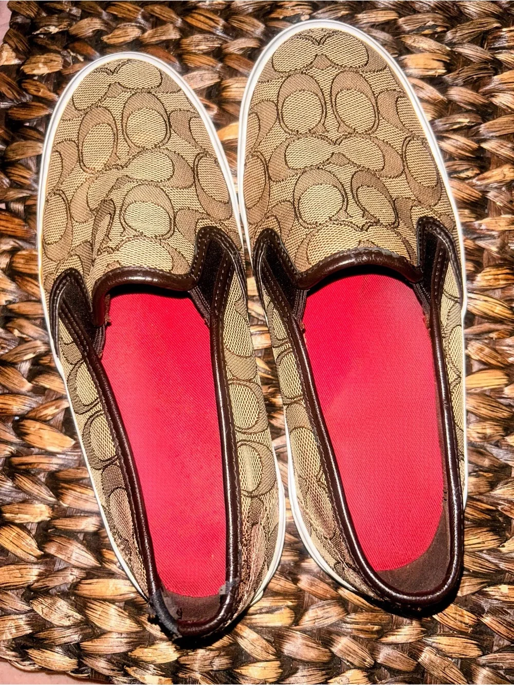 Coach Chrissy slip-on sneakers in the signature brown jacquard canvas